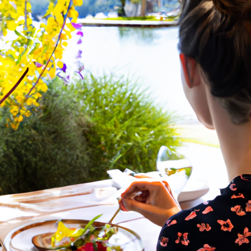 A serene setting with a person enjoying a mindful meal